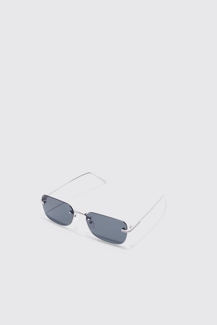 Black Rectangular Rimless Sunglasses image number 1