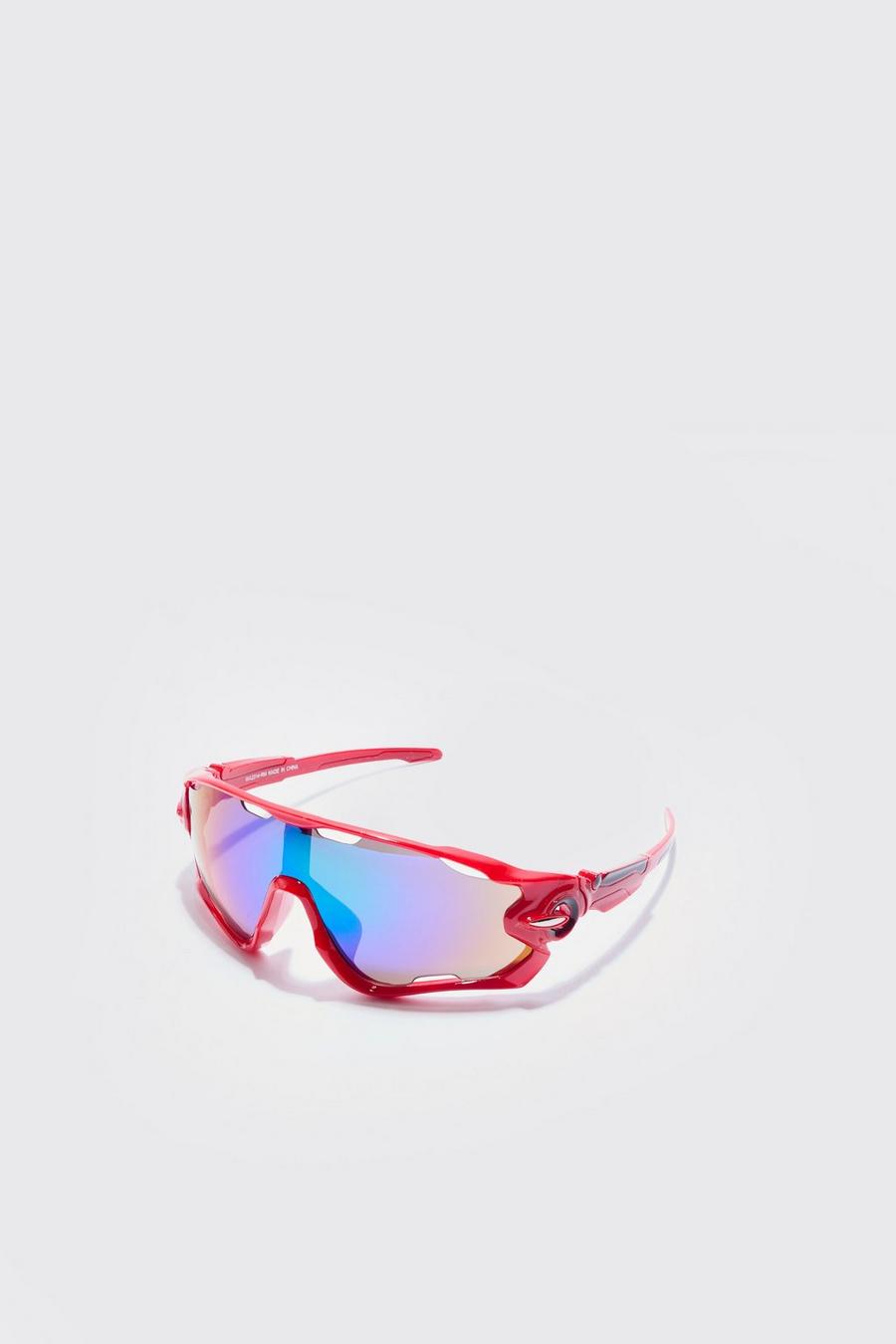 Gafas de sol estilo nadador con lentes de espejo, Red