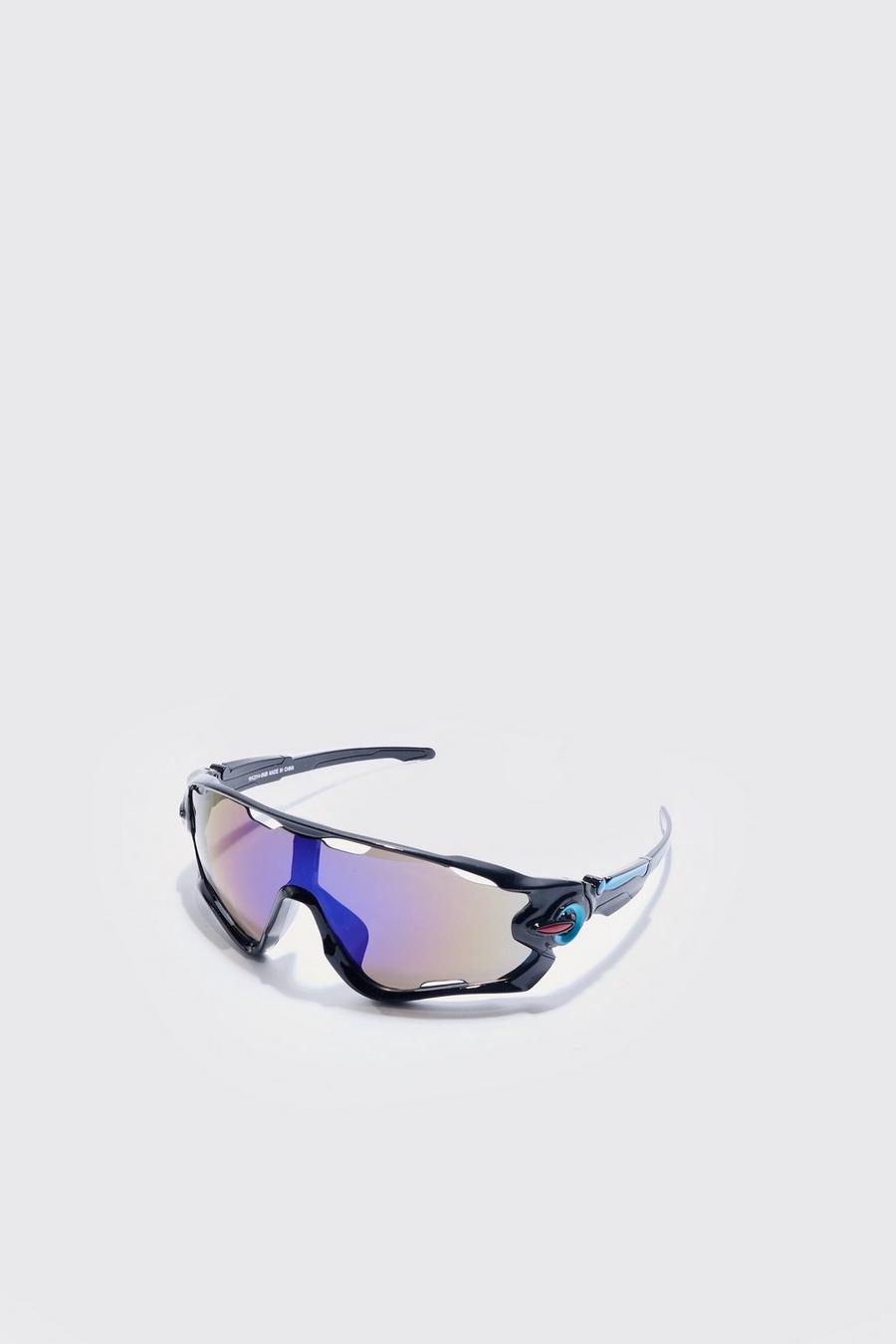 Gafas de sol estilo nadador con lentes de espejo, Blue