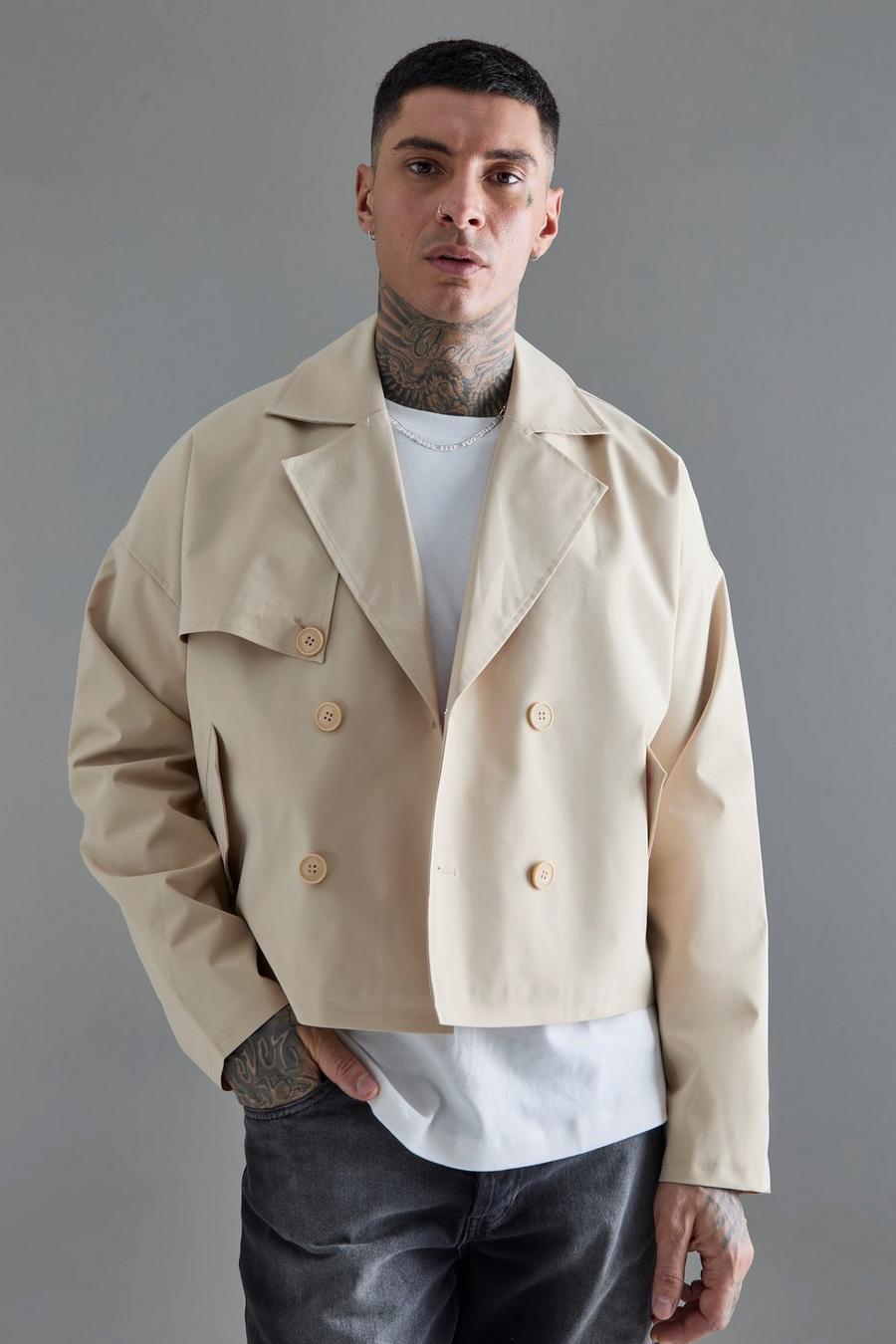 Sand Tall Cropped Double Breasted Trench Coat