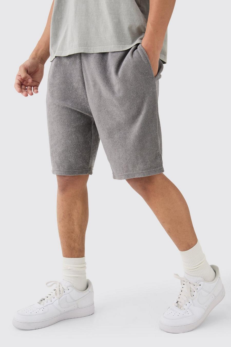 Pantalón corto holgado de felpa con abertura en el bajo, Dark grey