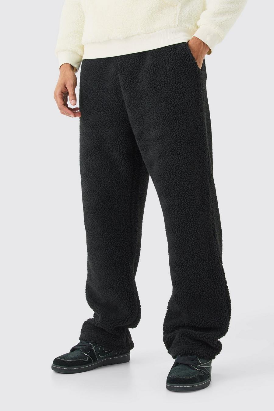 Pantaloni tuta dritti in pile borg, Black