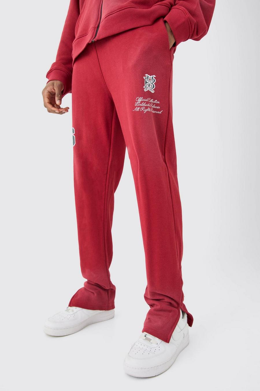 Pantaloni tuta Tall in lavaggio con rovescio a ricci e spacco laterale, Red