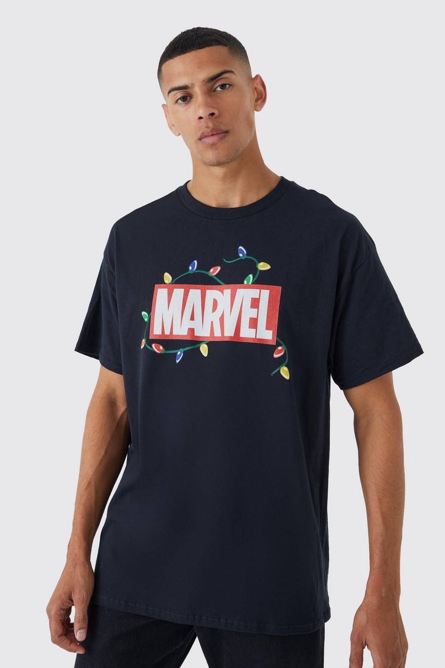 Oversize T-Shirt mit lizenziertem Marvel Weihnachts-Print, Black