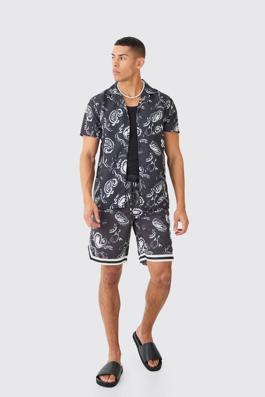 Black Short Sleeve Bandana Shirt & Swim Set