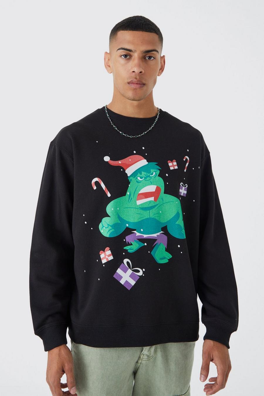 Black Oversized Christmas Marvel Hulk License Sweatshirt