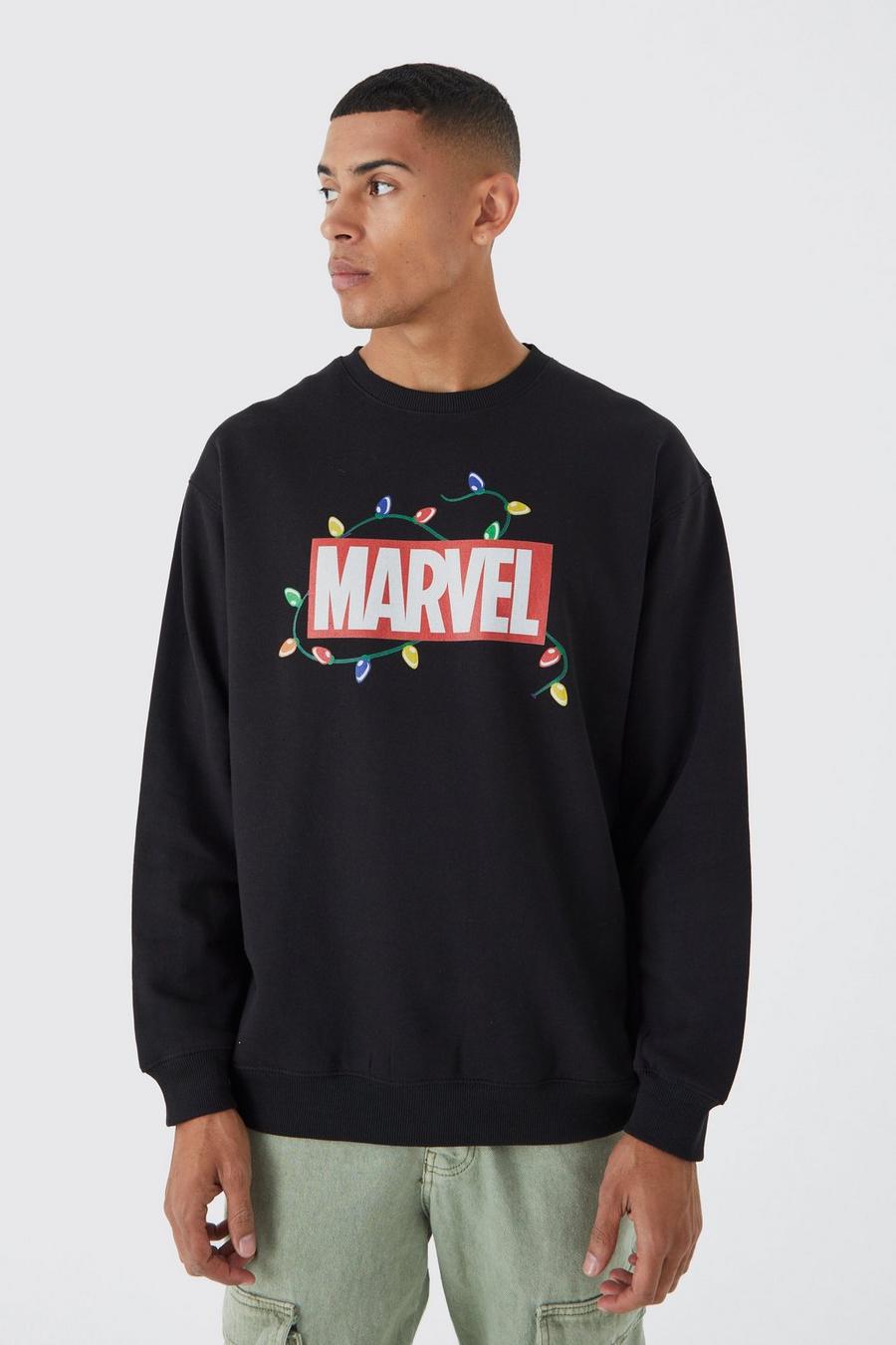 Black Oversized Marvel Christmas License Sweatshirt image number 1