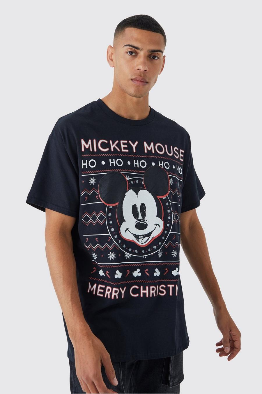 Black Oversized Gelicenseerd Mickey Mouse Disney Kerst T-Shirt