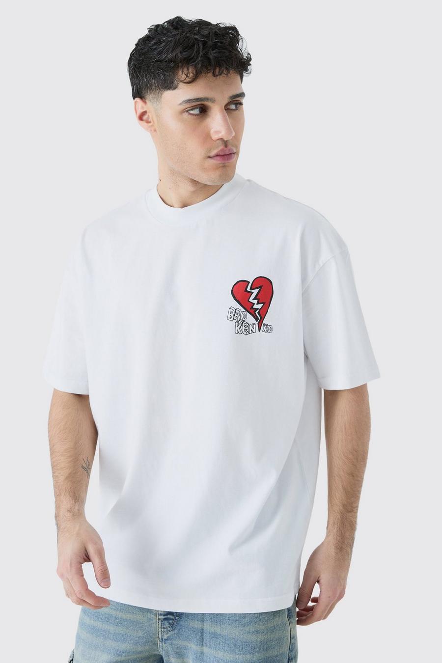 Oversize T-Shirt mit gebrochenem Herzen, White image number 1