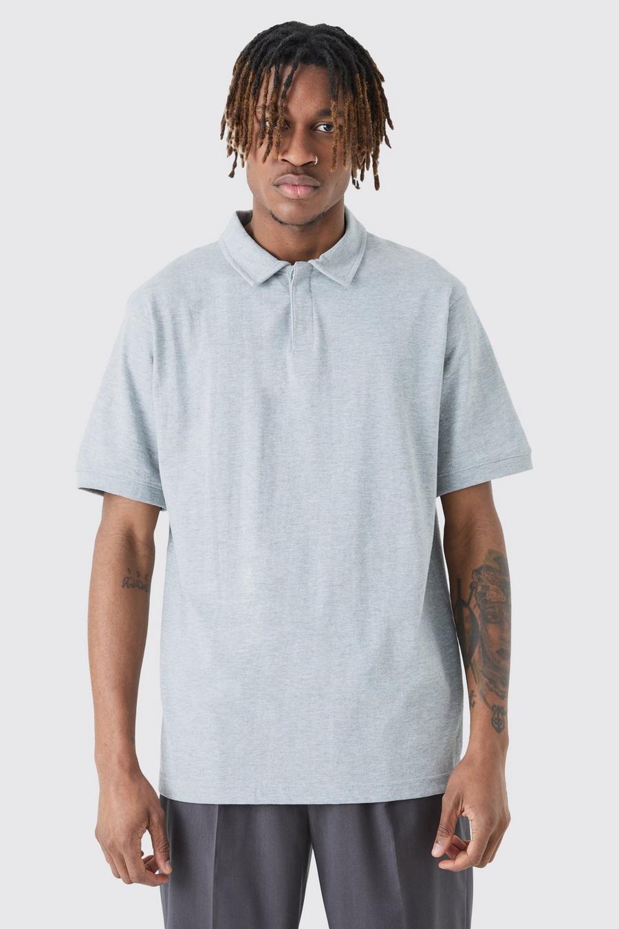 Grey marl Tall Dikke Core Polo Met Knopen image number 1