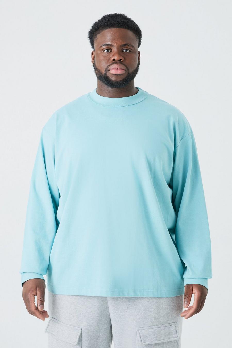 T-shirt Plus Size oversize con girocollo, Dusty blue