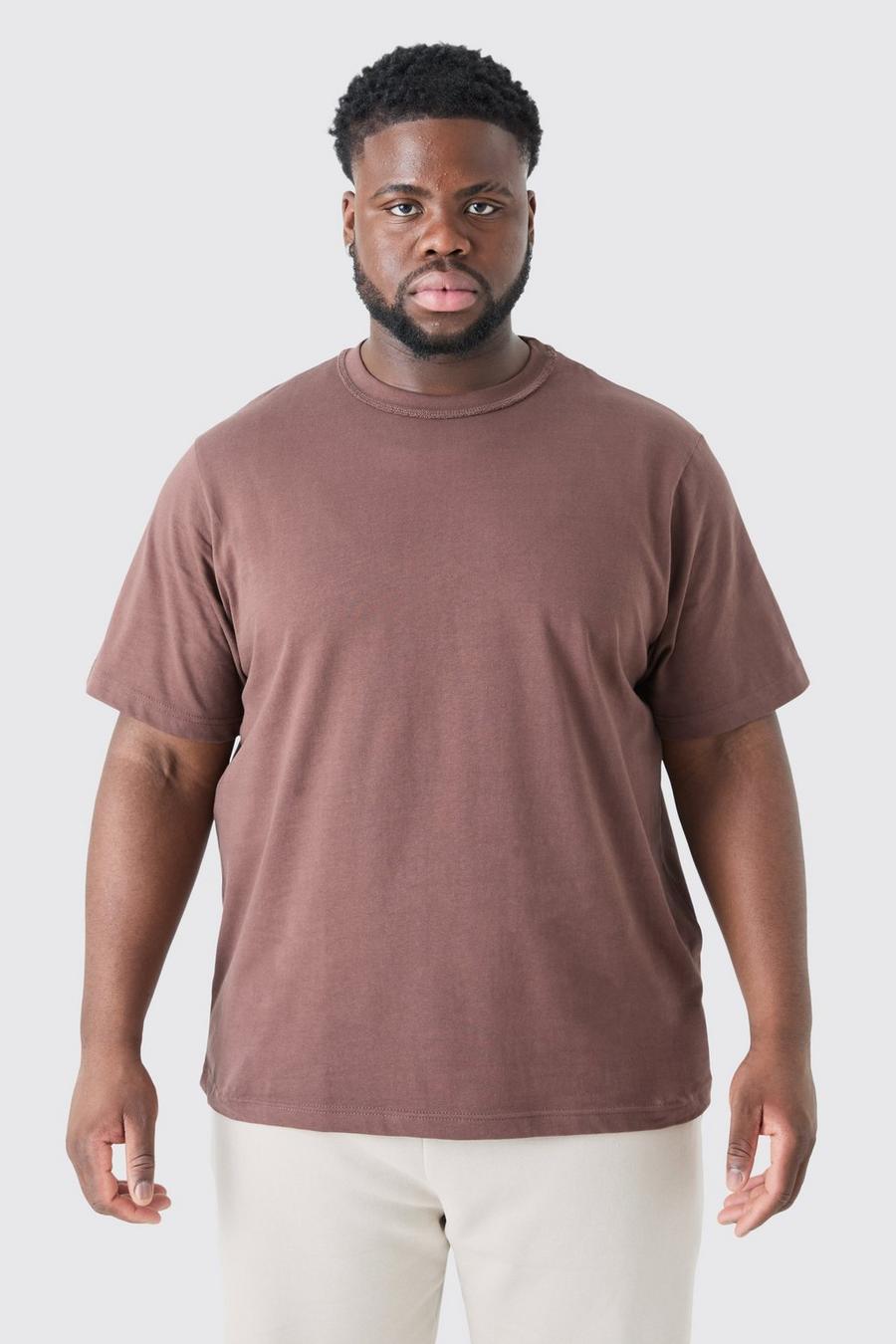 T-shirt Plus Size Core pesante con collo a imbuto, Chocolate