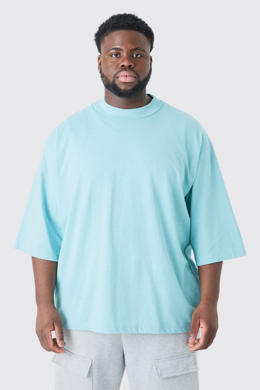 Grande taille - T-shirt oversize épais à col contrastant, Dusty blue