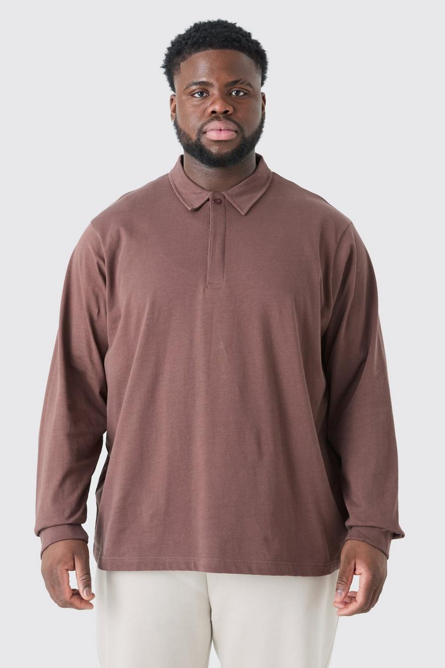 Grande taille - Polo de rugby boutonné, Chocolate