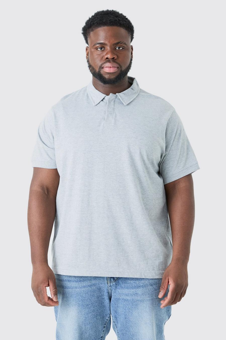 Grey marl Plus Core Heavy Carded Button Up Polo