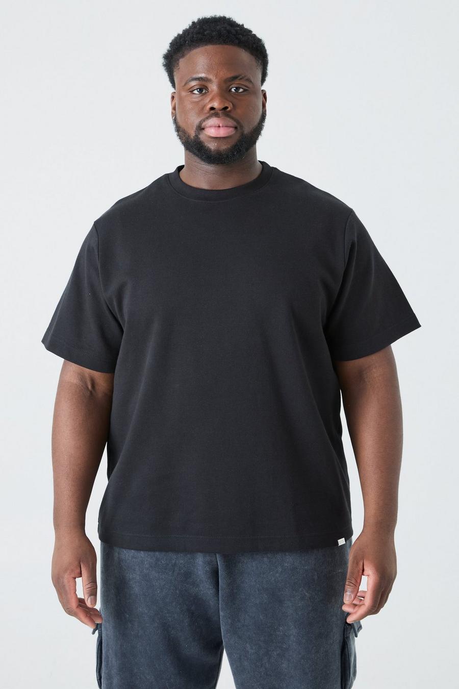 T-shirt Plus Size Core Fit pesante in maglia intrecciata, Black