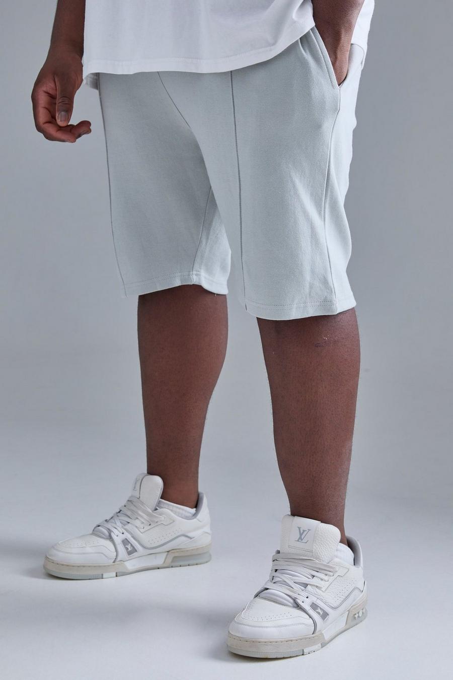 Light grey Plus Slim Fit Interlock Shorts Met Biezen