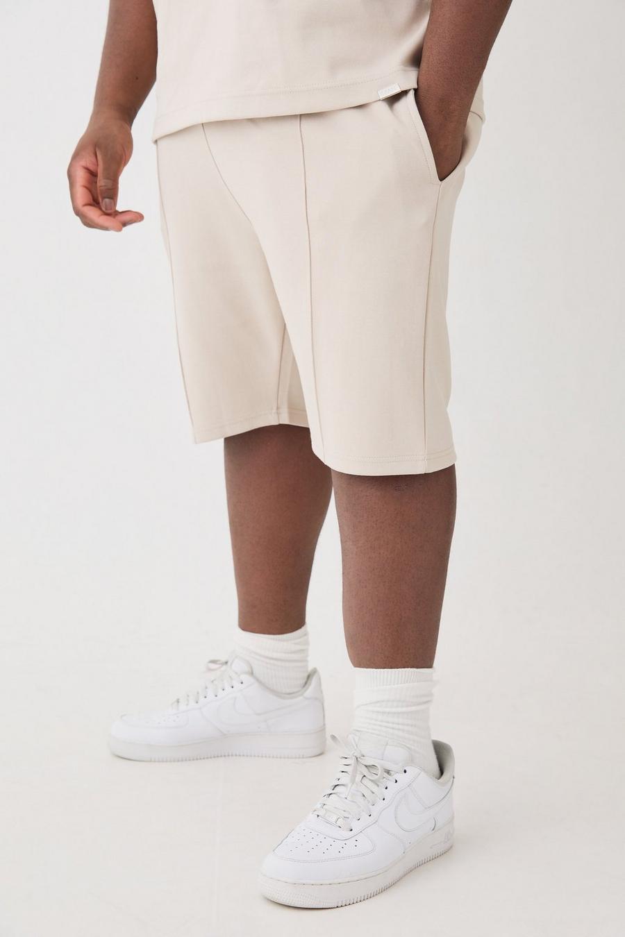 Pantaloncini Plus Size Slim Fit con nervature e nervature, Stone