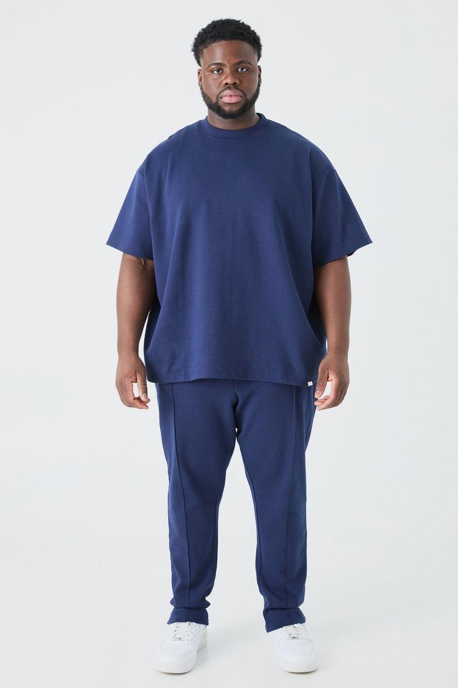 Navy Plus Oversized T-shirt & Taper Jogger Interlock Set