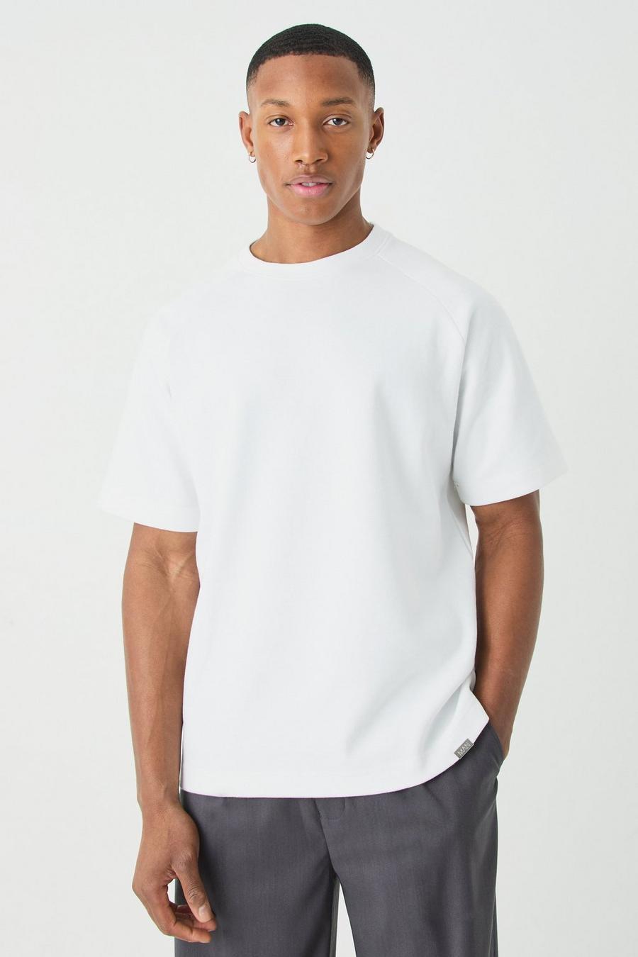T-shirt Man oversize pesante in maglia intrecciata con girocollo esteso, White