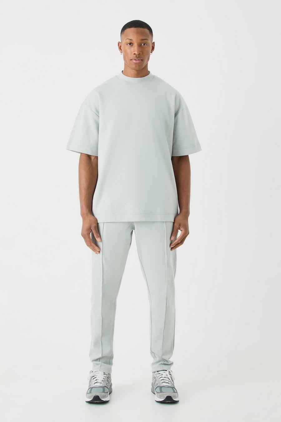 Light grey Oversized Interlock T-Shirt En Toelopende Joggingbroek Set