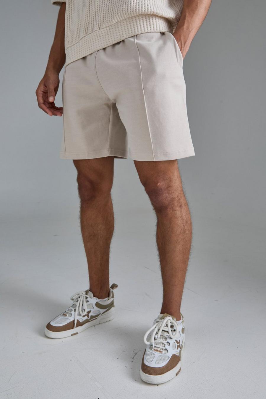 Pantaloncini rilassati con nervature e nervature, Stone