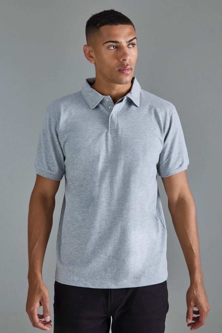 Grey marl Core Heavy Carded Button Up Polo