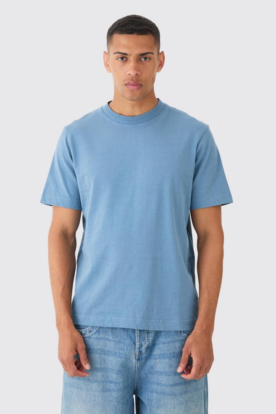 T-shirt Core pesante con scollo in jacquard, Blue image number 1
