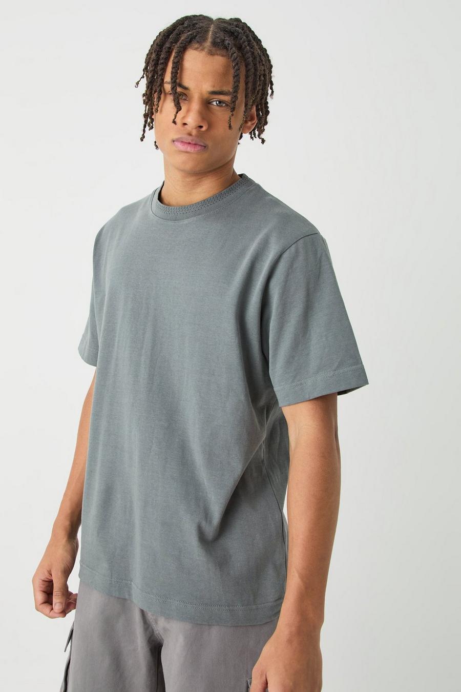 T-shirt oversize à motif jacquard, Slate
