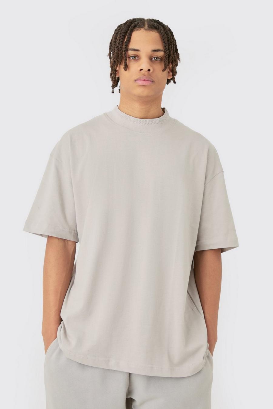 T-shirt oversize pesante con girocollo esteso in jacquard, Lilac