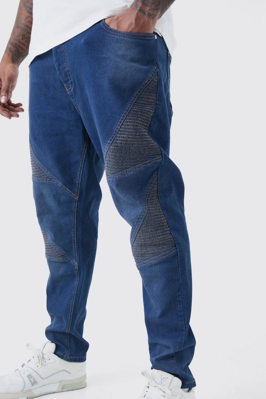 Grey blue Plus Skinny biker jeans med stretch image number 1