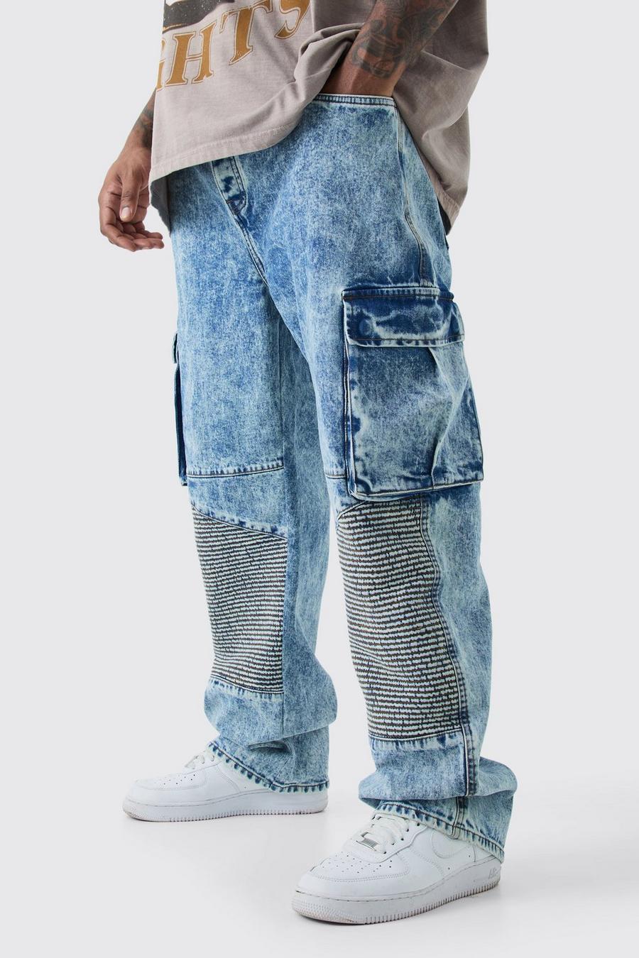 Ice blue Plus Acid Wash Gebleekte Stretch Skinny Cargo Biker Jeans