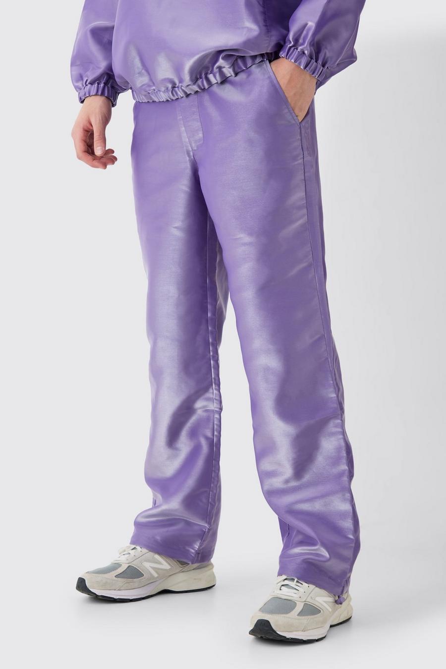 Purple Liquid Metallic Parachute Trousers