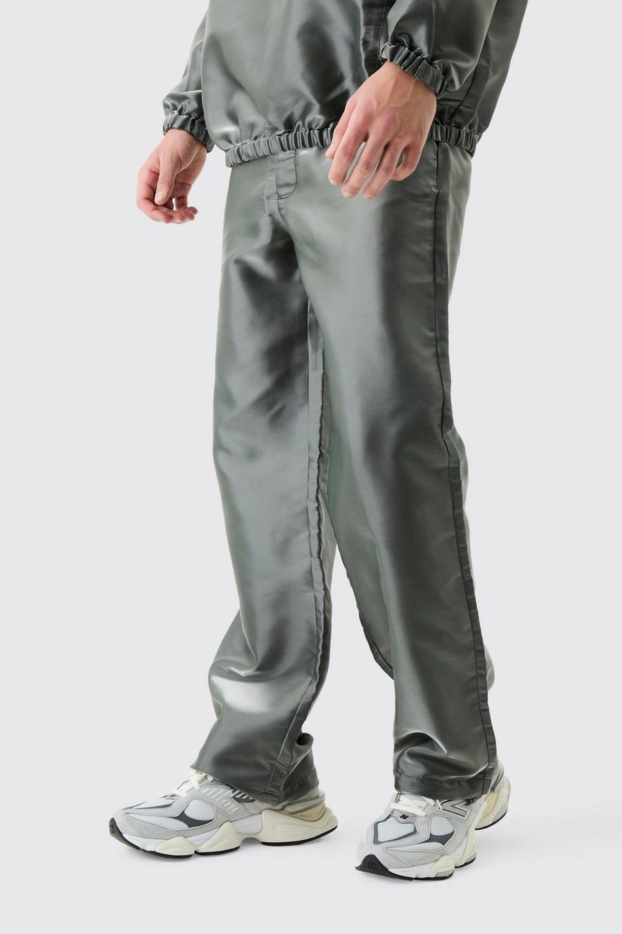 Pantalon cargo métallisé en nylon, Silver