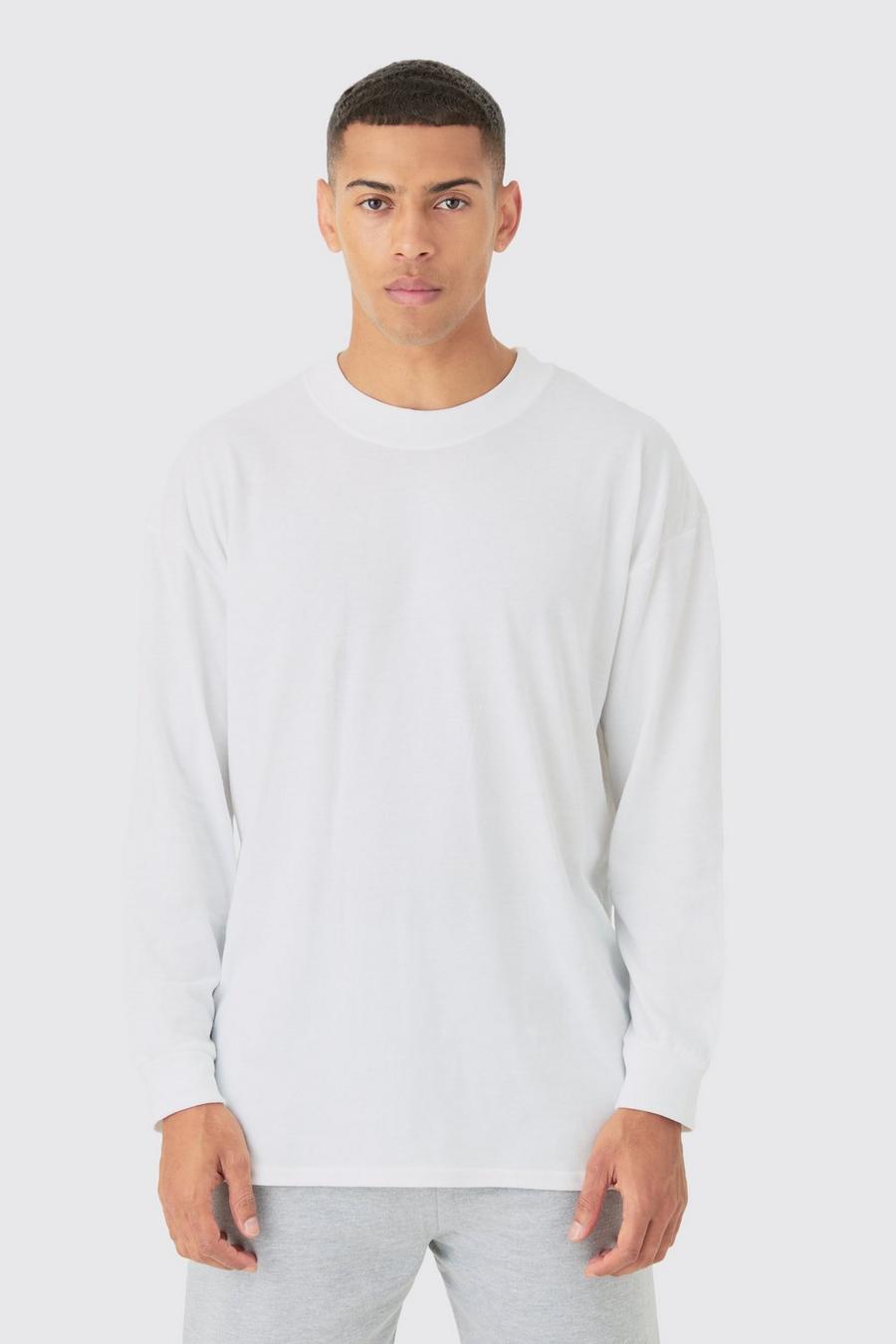 White Oversized Long Sleeve Crew Neck T-shirt image number 1