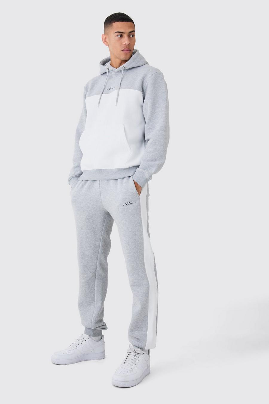 Grey marl Man Signature Colour Block Hooded Tracksuit image number 1