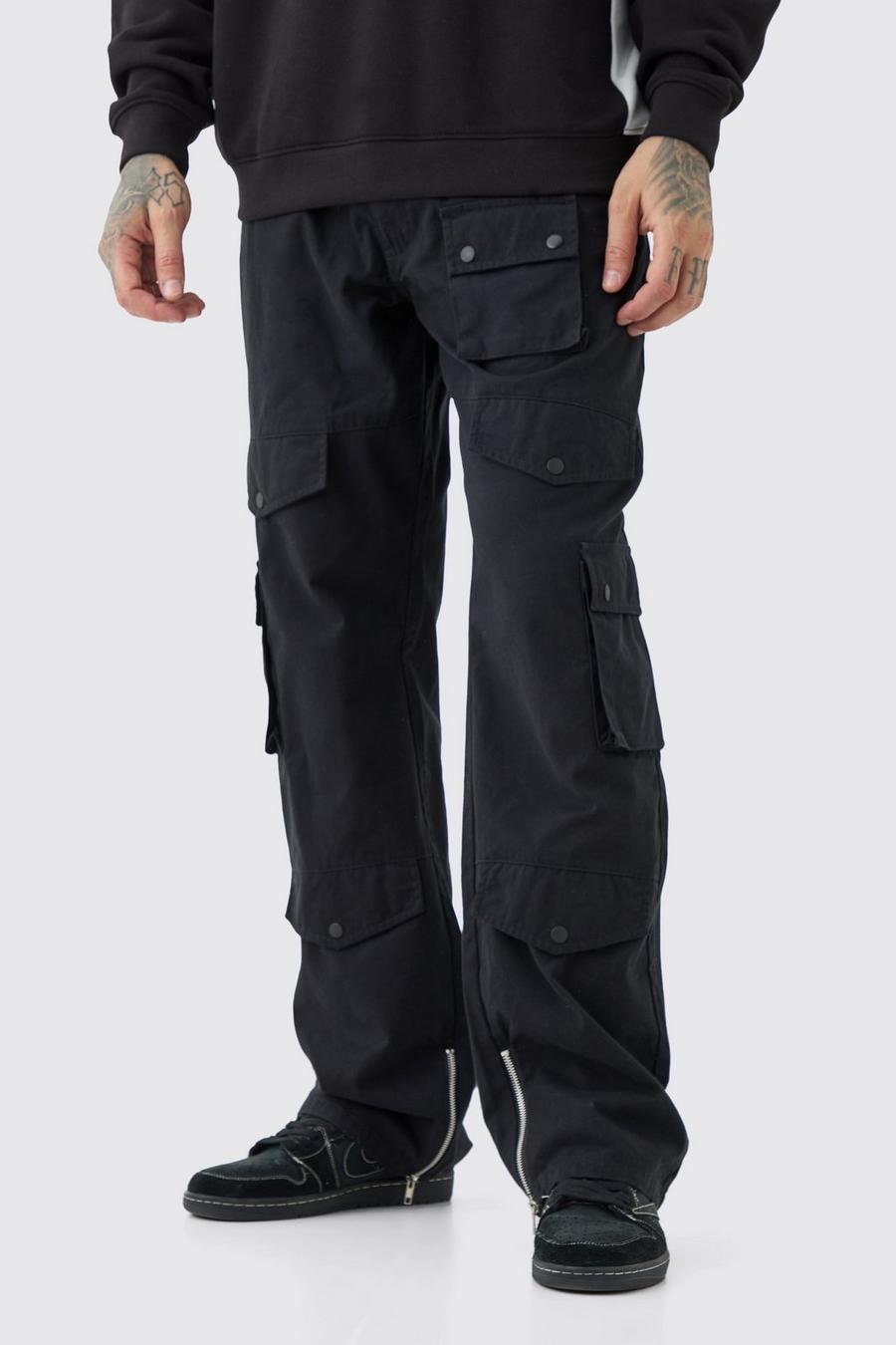 Black Tall Fixed Waist Relaxed Fit Cargo Trouser