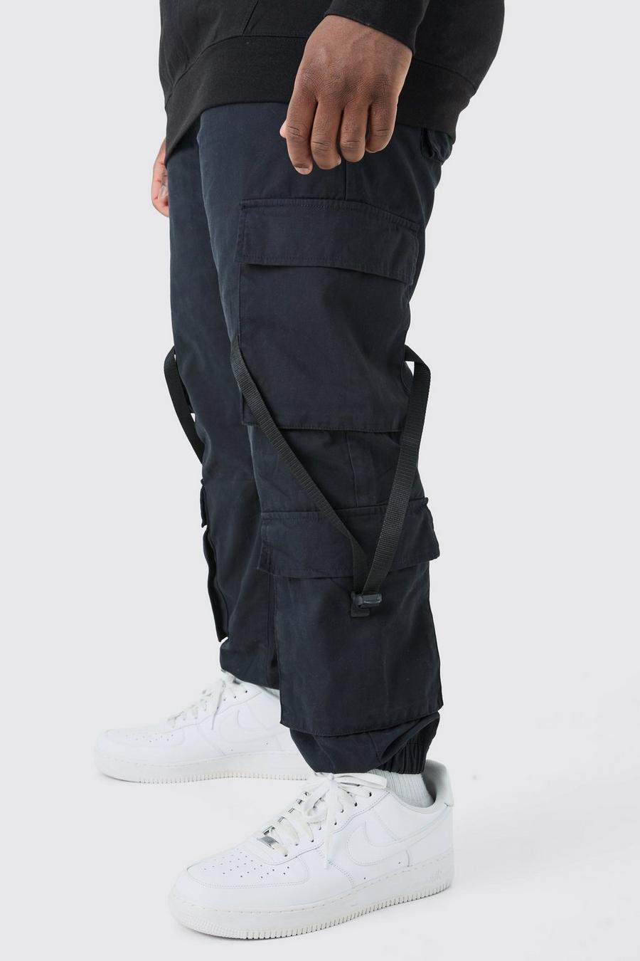 Pantaloni tuta Plus Size stile Cargo con spalline intessute, Black image number 1
