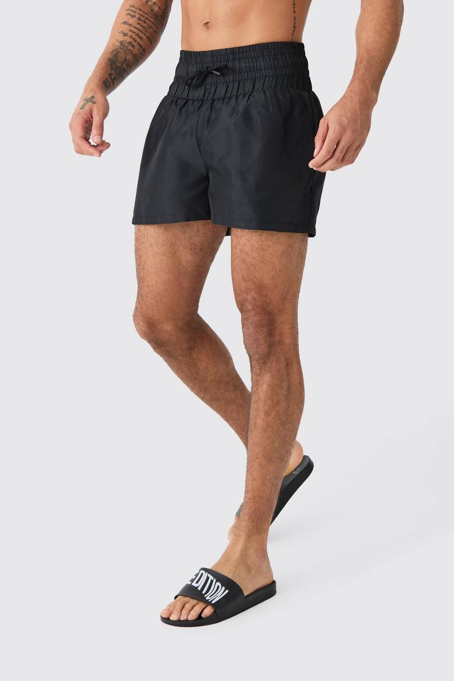 Black Fighter Style Plain Swim Shorts