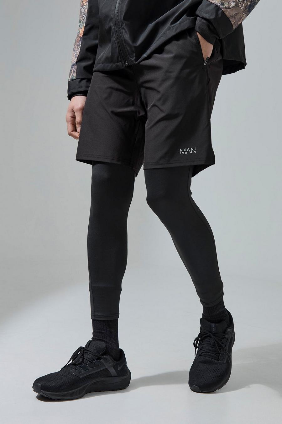 Man Active 2-in-1 Leggings-Shorts, Black