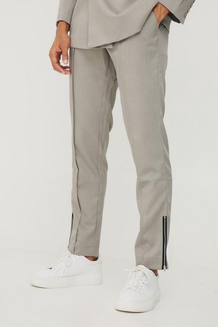 Grey Getailleerde Slim Fit Broek Met Tailleband