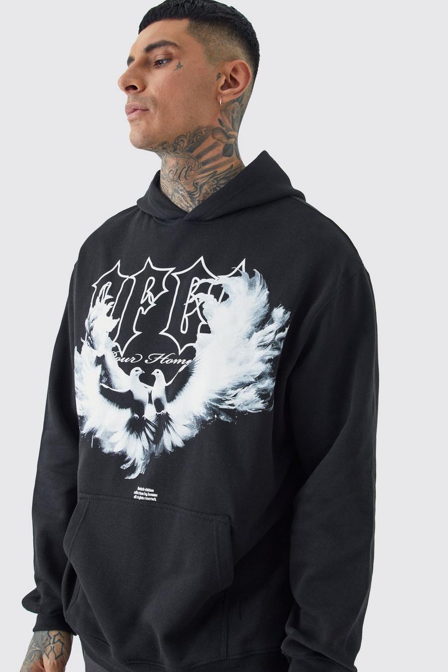 Black Tall Oversized Wing Graphic Hoodie
