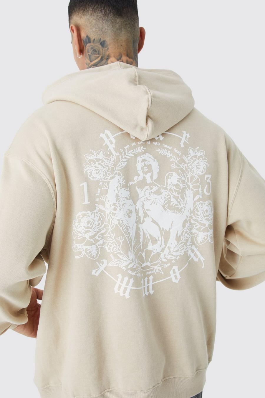 Sand Tall Oversized Homme Print Graphic Hoodie image number 1