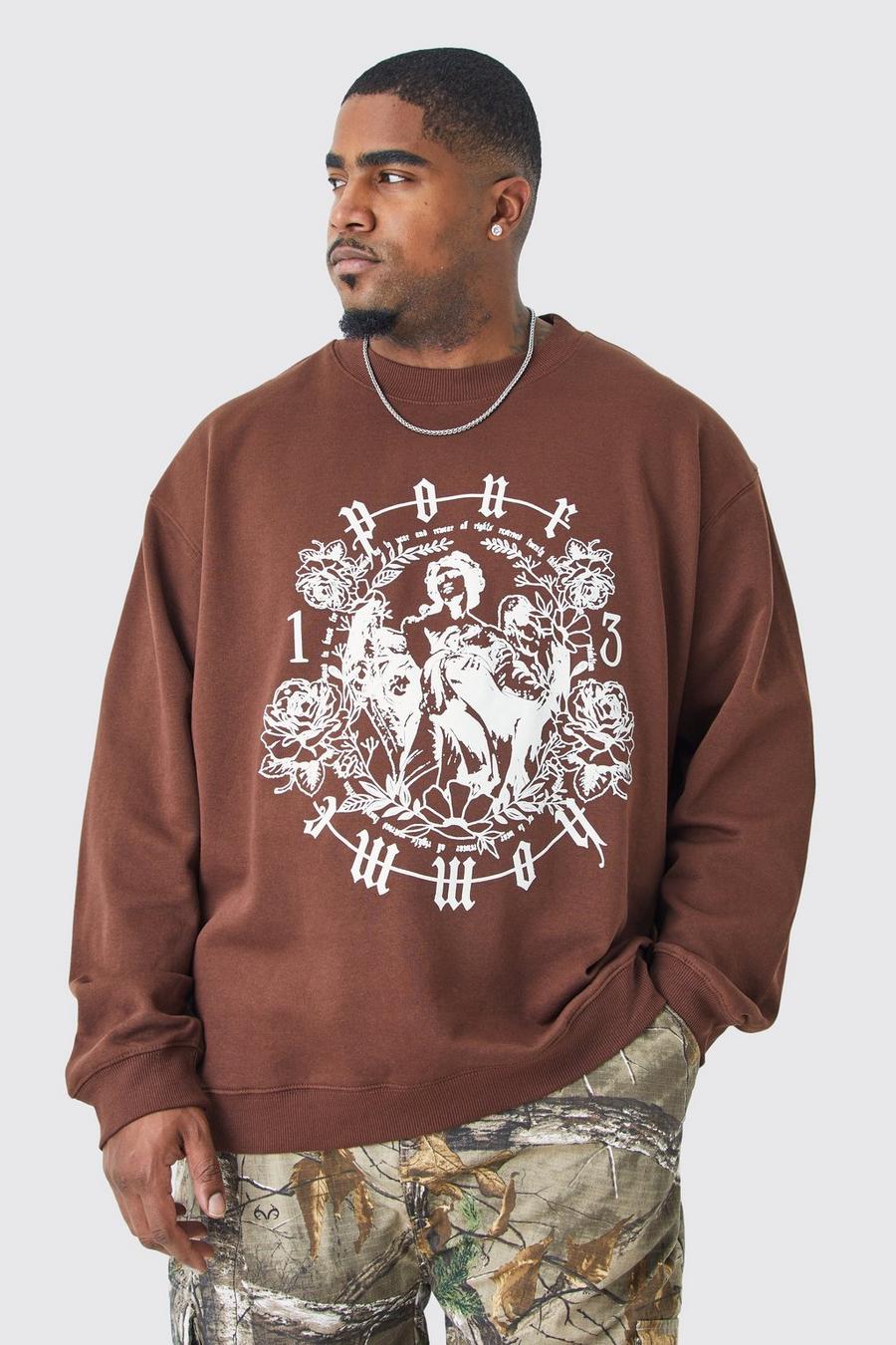 Chocolate Plus Oversized Extended Neck Homme Print Graphic Sweatshirt