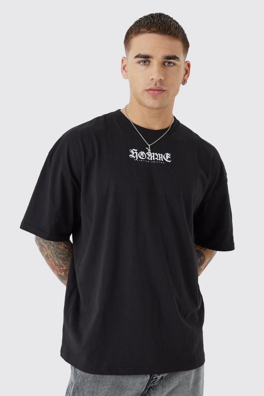 Oversize T-Shirt mit Homme Print, Black