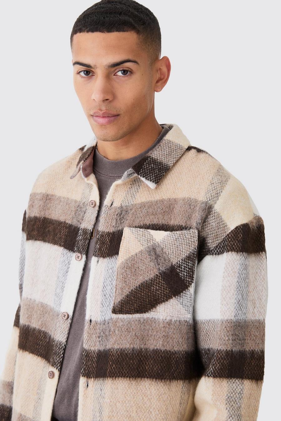 Brown Extreme Heavy Brushed Check Boxy Overshirt