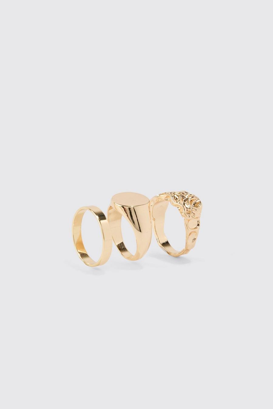 Gold 3 Pack Stone Rings