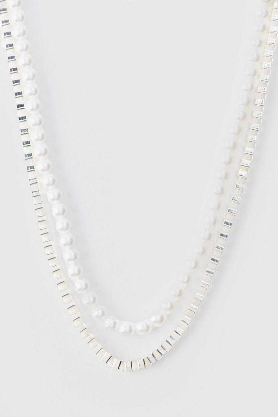 Silver Iced Multilayer Necklace image number 1