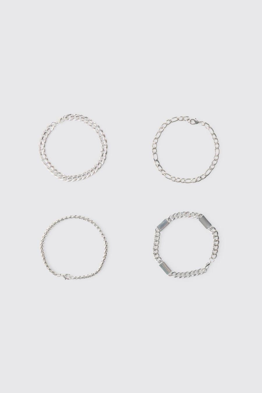 Silver 4 Pack Chunky Chain Bracelets