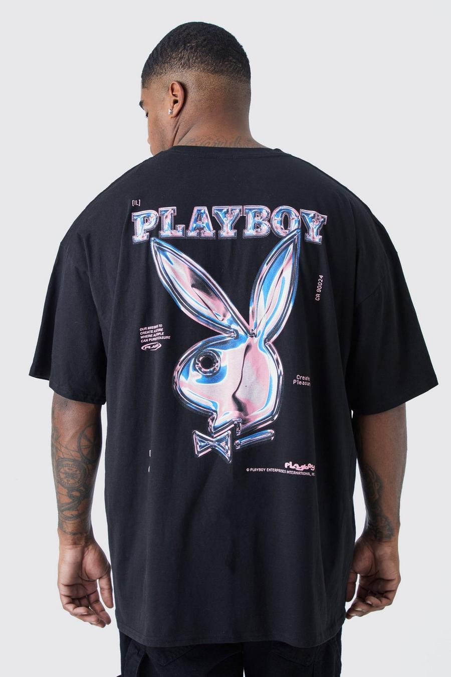 Plus T-Shirt mit lizenziertem Playboy Print, Black image number 1